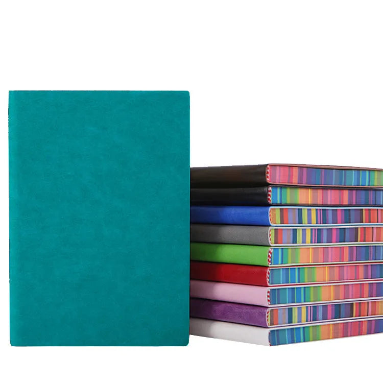 Colorful Rainbow Side A5 PU leather cover notebook with 100g Daolin paper and lock-line binding