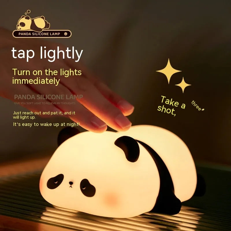 Cartoon panda night light with USB charging cable and warm white LED glow