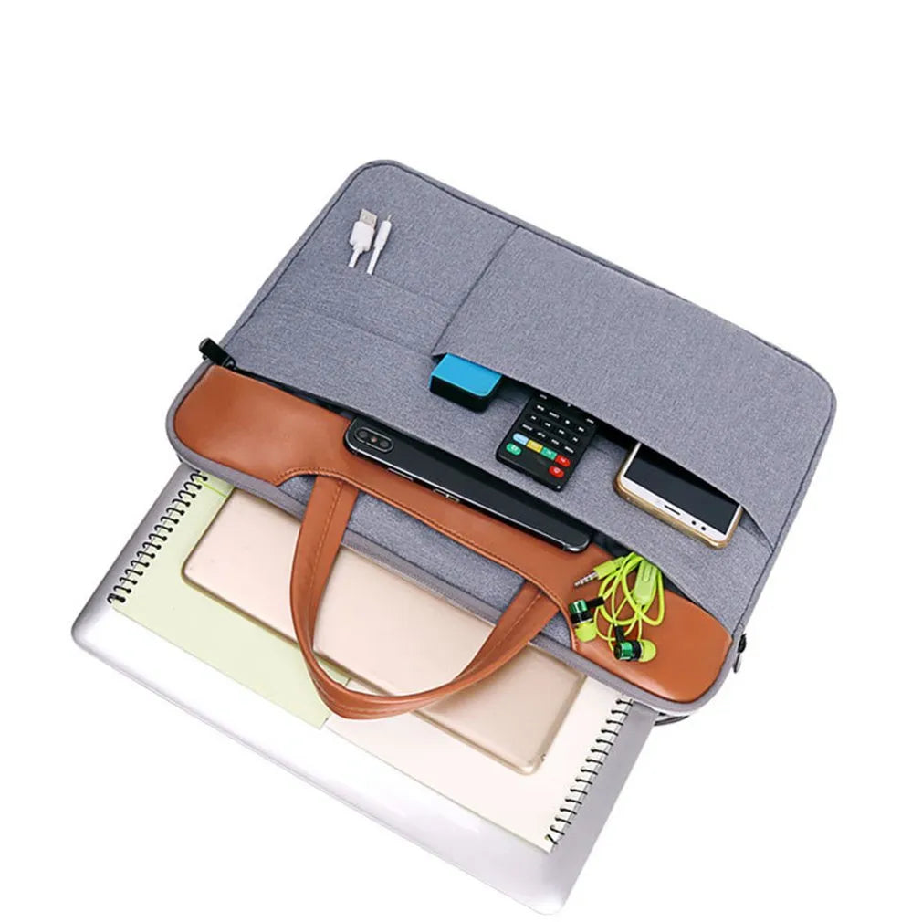 Grey nylon official document liner laptop bag with zipper closure, fits 15-inch tablet or notebook