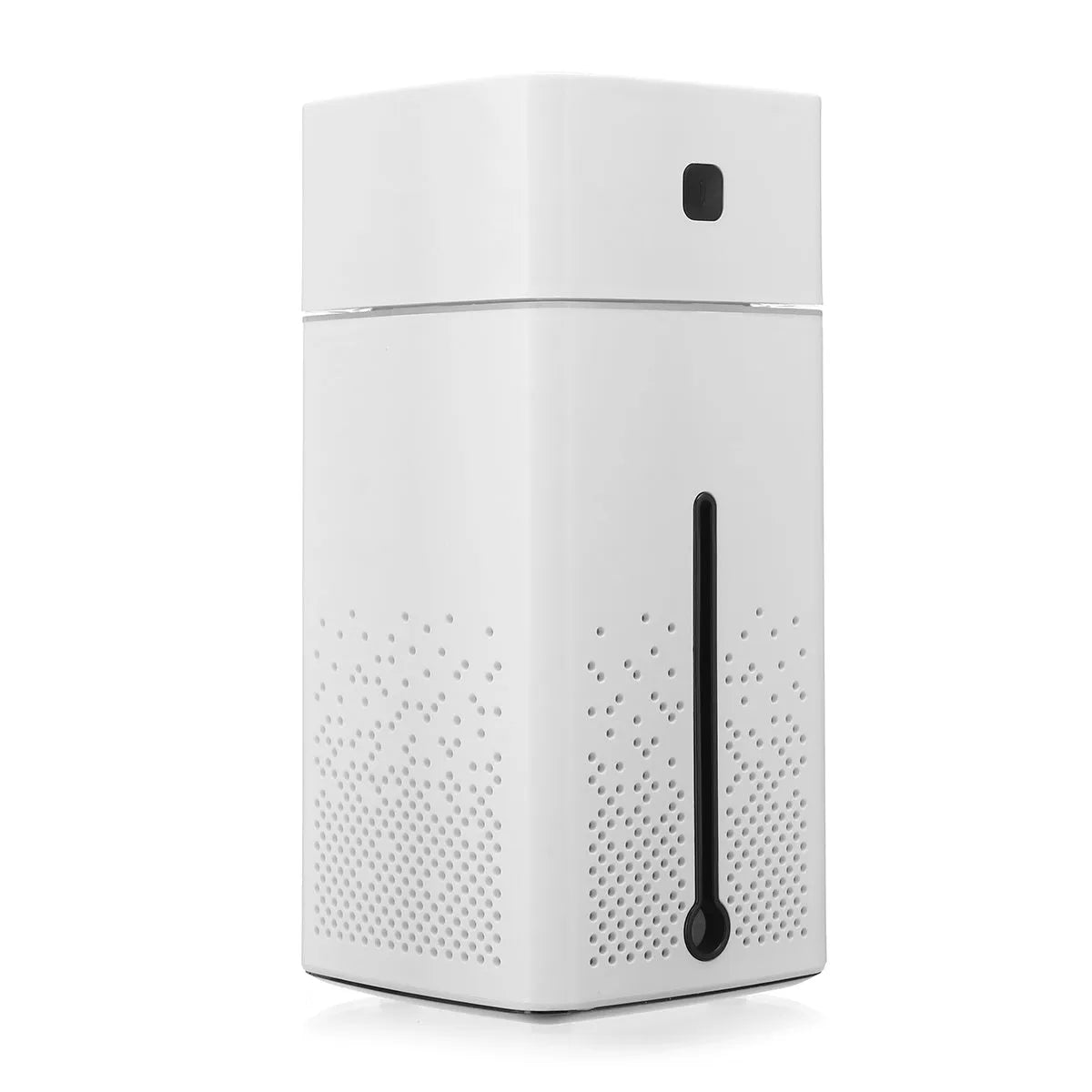 Black and white desktop USB humidifier with 1000ml water tank on a wooden desk.