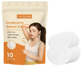 Pack of 10 reusable adhesive underarm sweat absorbing patches.