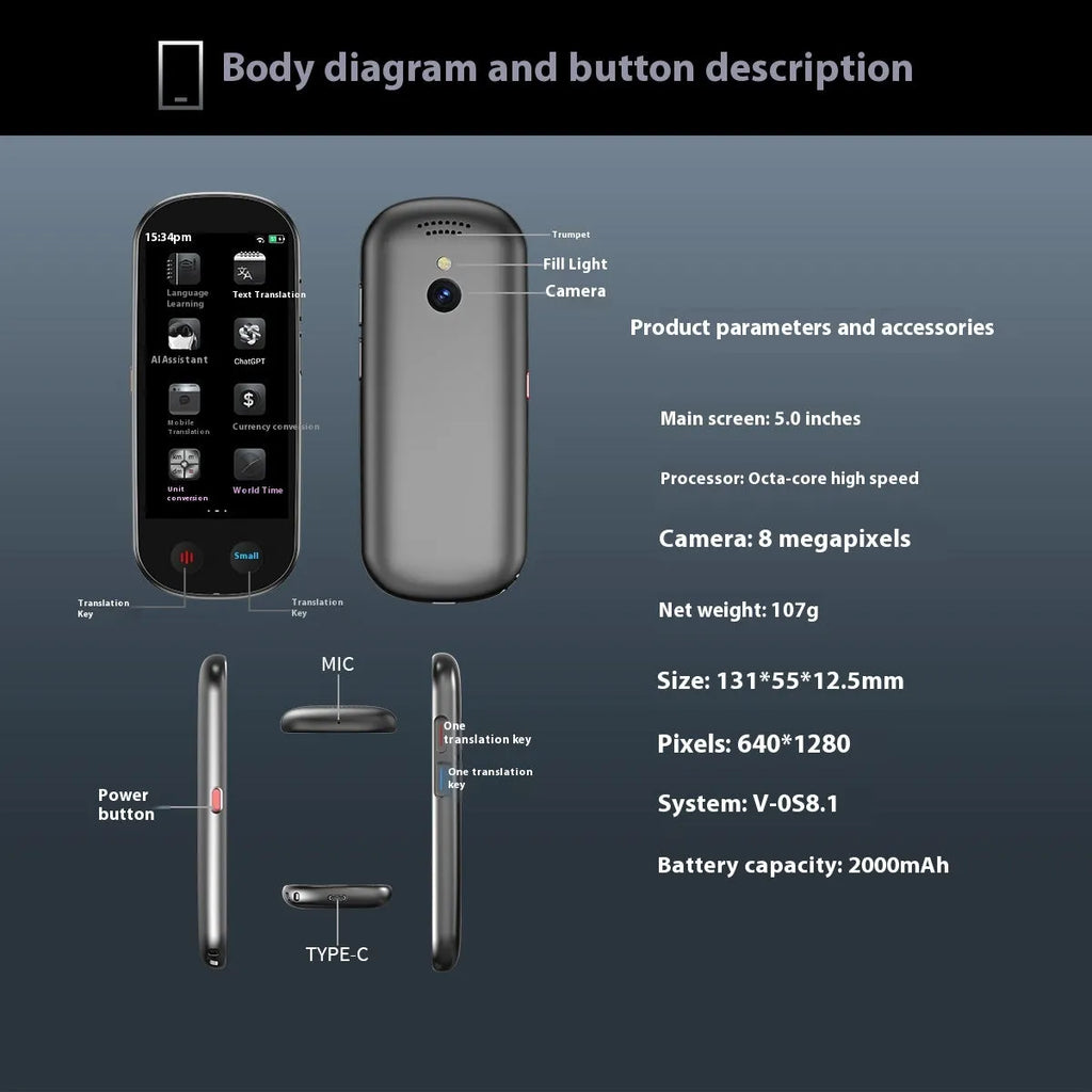Black simultaneous interpretation translator with lanyard for business multilingual communication