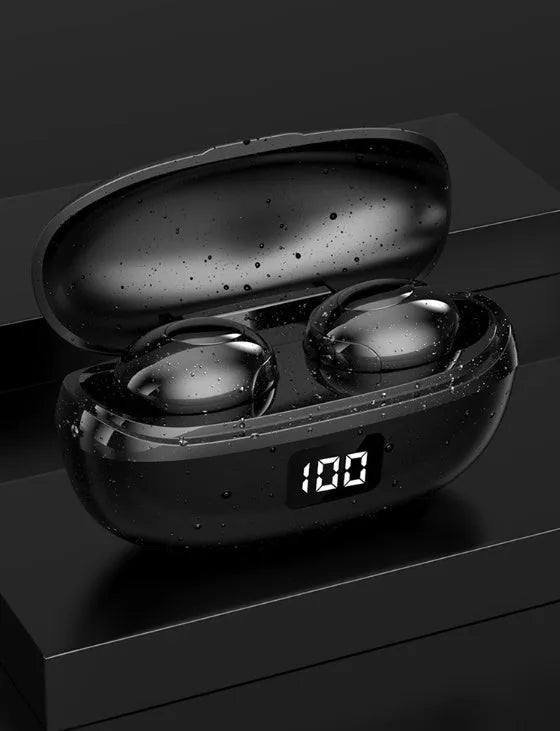 Black and white wireless Bluetooth in-ear headset with type-C charging port