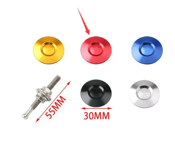 30mm diameter aluminium alloy button-type car cover lock in silver, shown with iron screw.