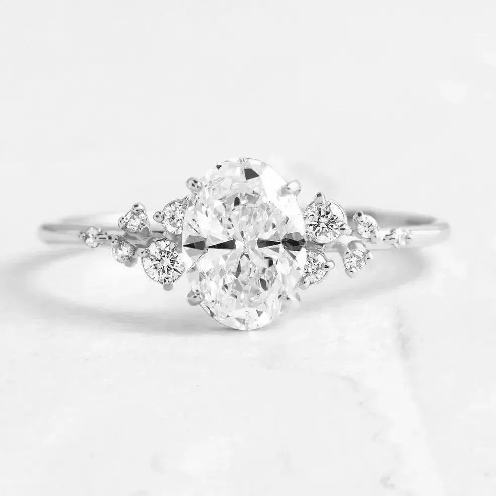 S925 sterling silver ring with egg-shaped zircon in starry sky design, yellow gold colour, geometric line style