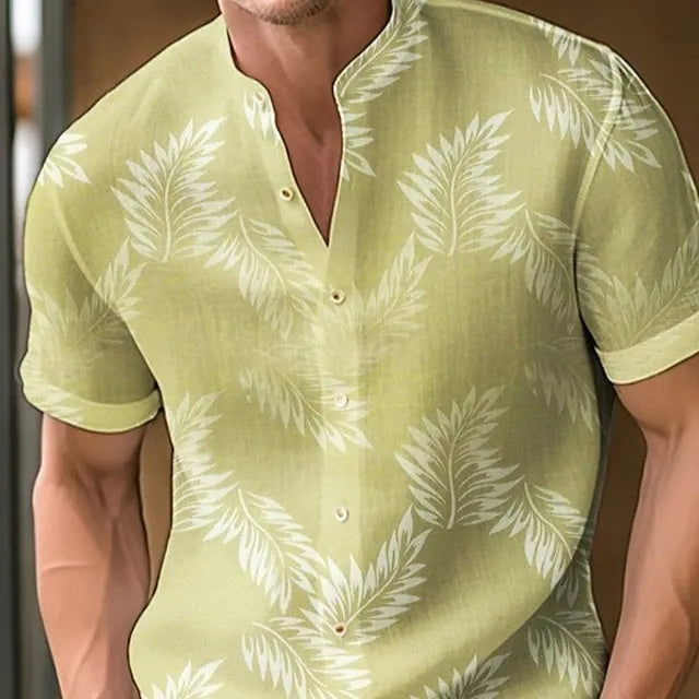 Men's printed casual polyester shirt shown in multiple colour options