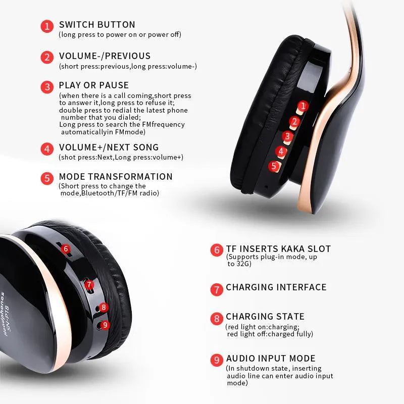 HobbyLane Bluetooth headset in black, red or white colours with 40mm drivers