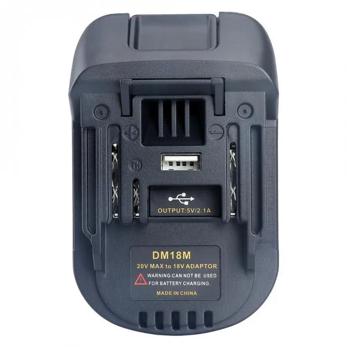 Black Milwaukee to Makita battery power adaptor converter for DM18M and H99F models