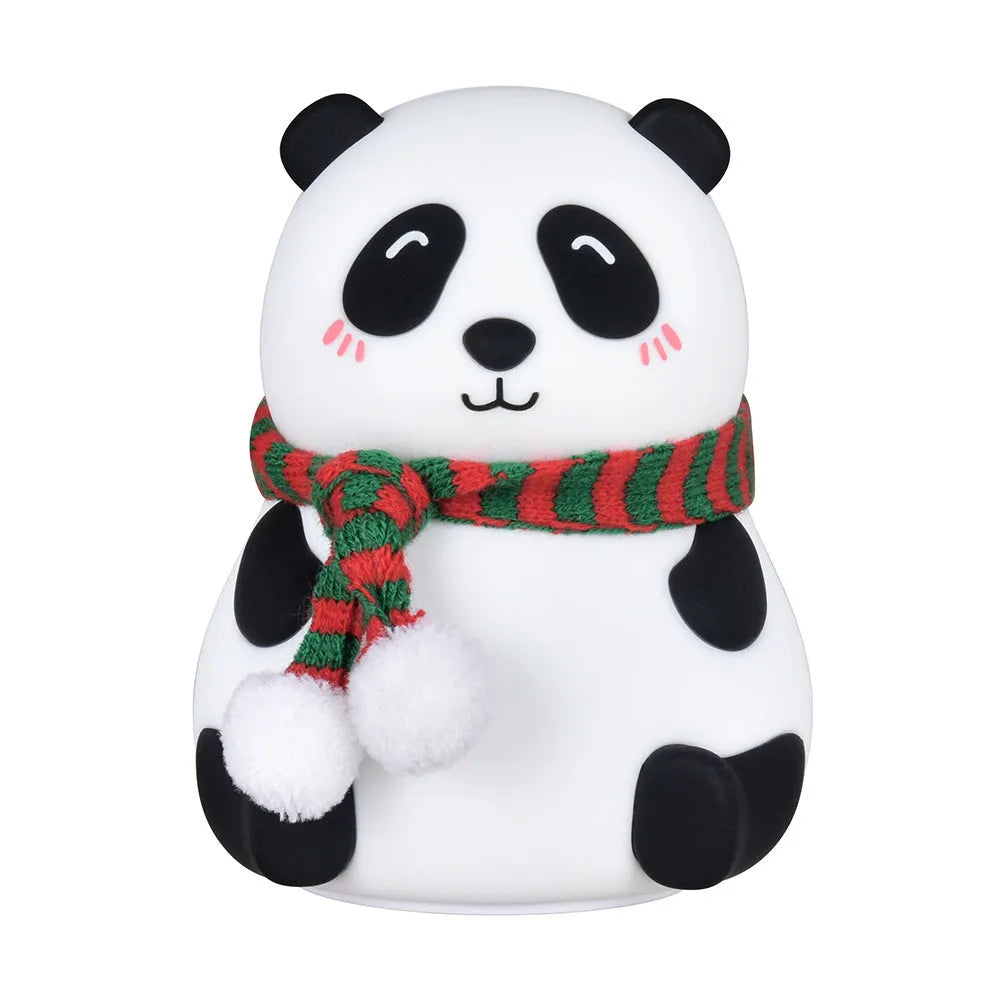 Panda-shaped silicone night light with USB charging port and compact design.
