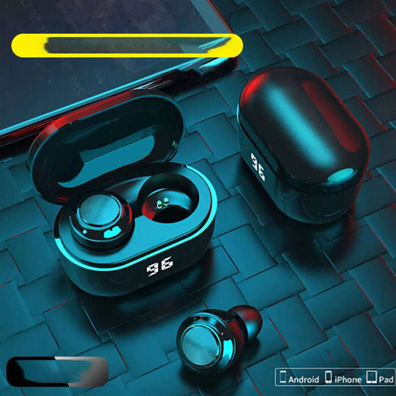 Black stereo Bluetooth wireless earbuds with earplug design for hands-free calls and music.