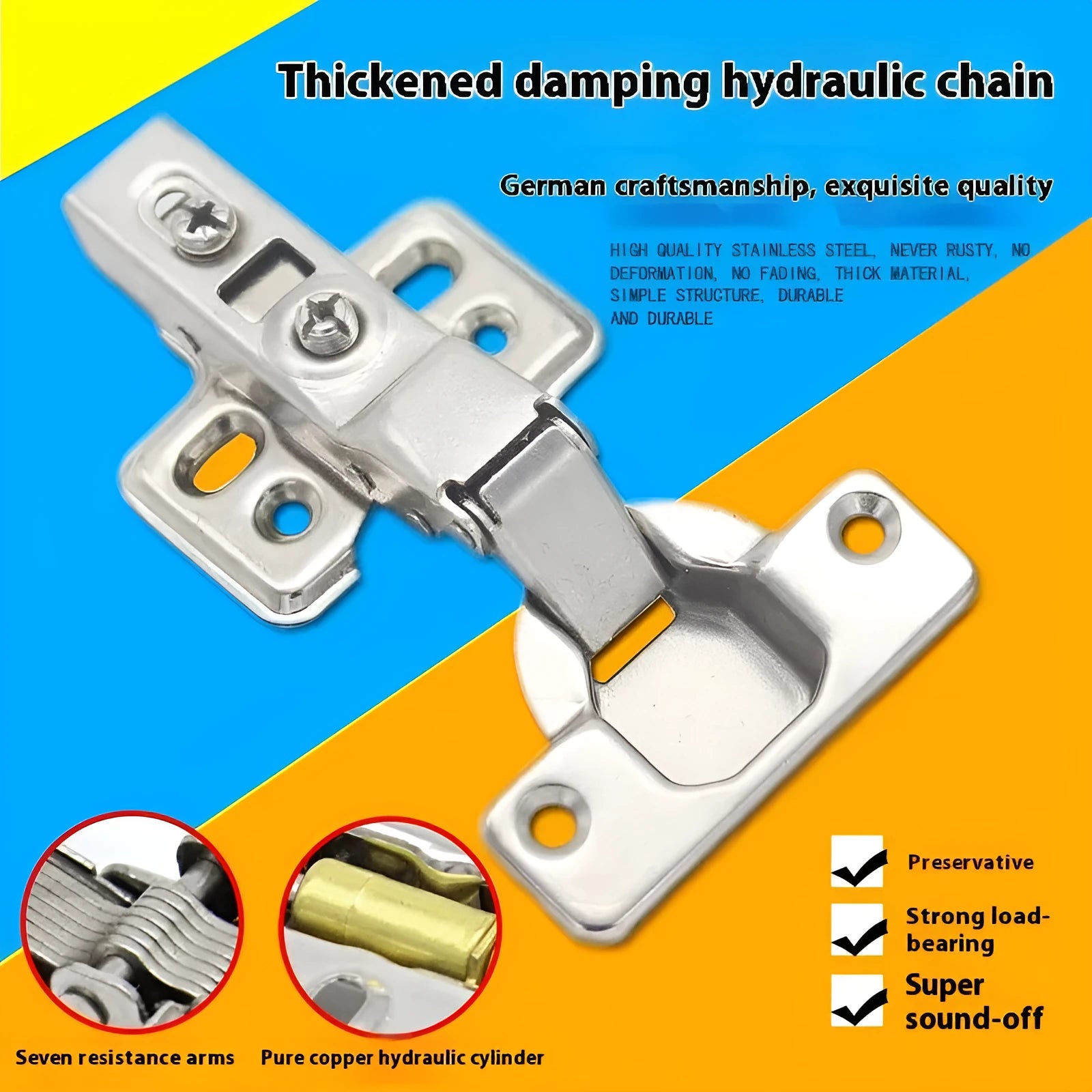 Nickel-plated hydraulic damping hinge for cabinets in straight, middle, and large bend types