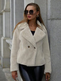 A woman's short loose faux fur coat in a fresh and sweet style, shown in rose red.