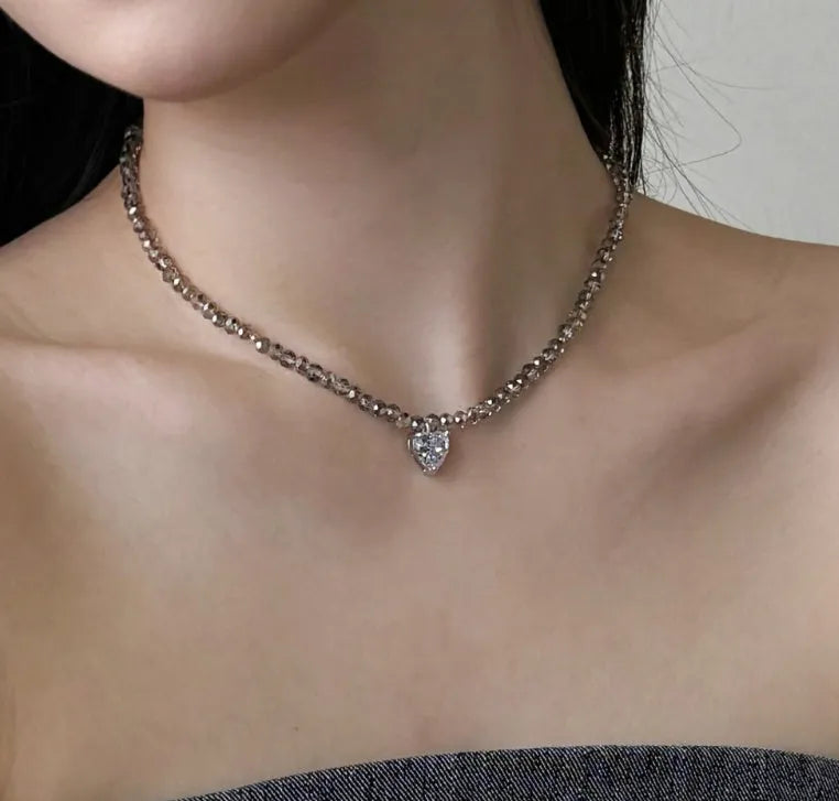 Sterling silver heart pendant necklace for women, platinum white love finish, 925 silver electroplated