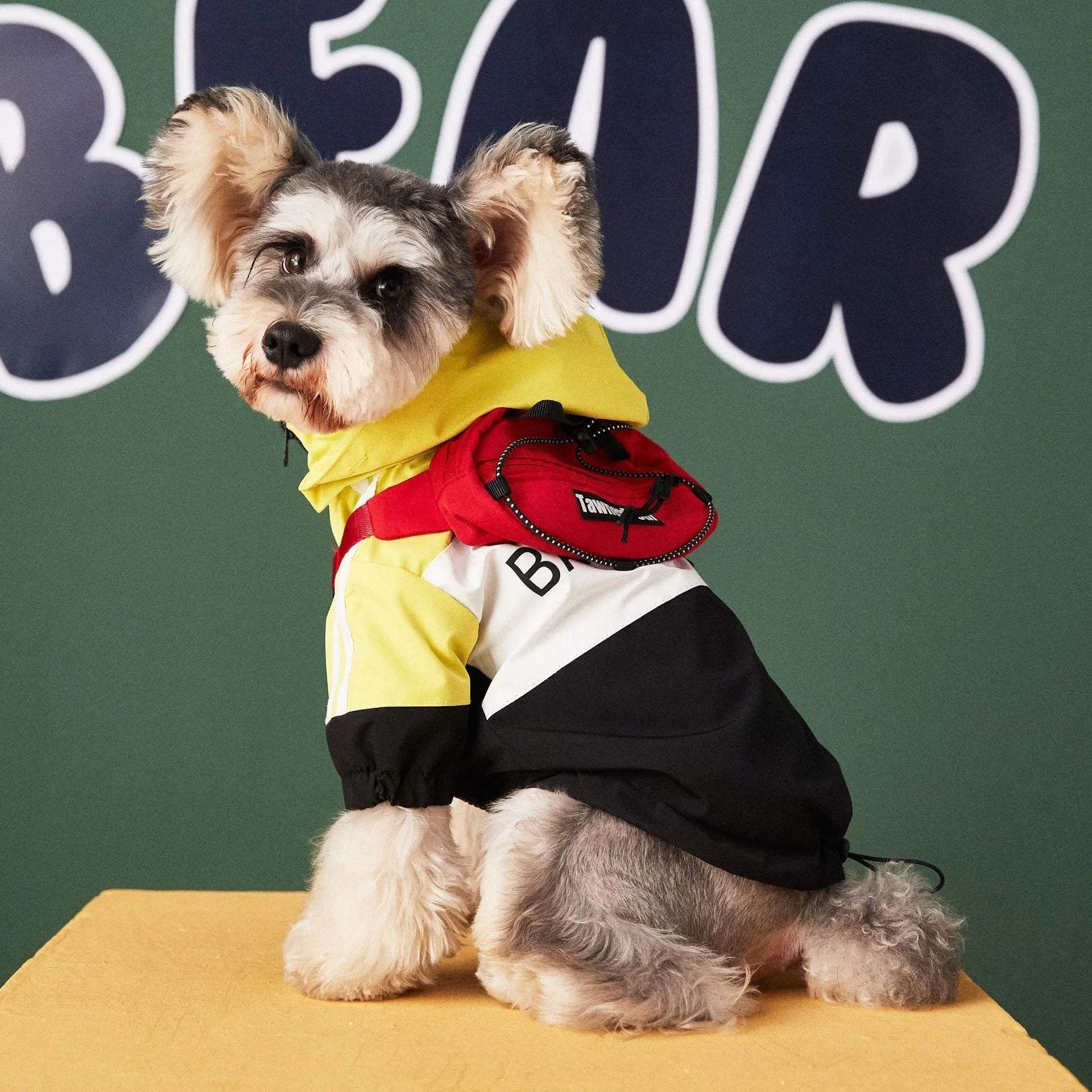 Dog waterproof raincoat jacket in polyester fabric, available in red colour