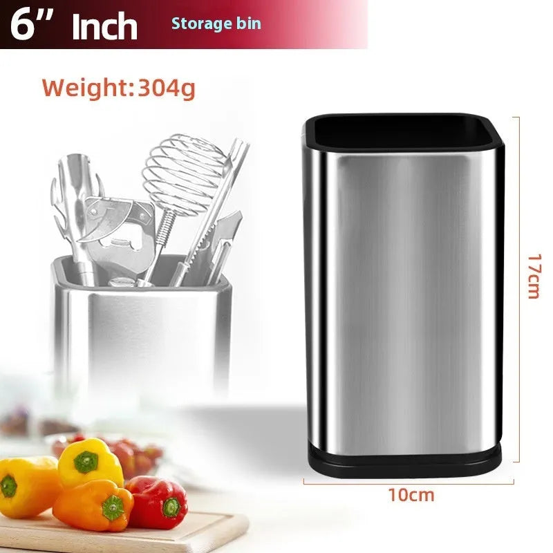 Black and white kitchen tool holder with removable bucket for knife and cutlery storage