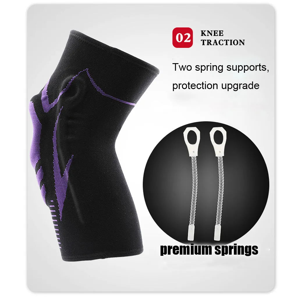 Black and purple silicone knee pad with spandex outer for basketball and football, size M, Hx17 style