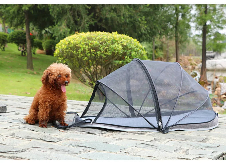 Folding cloth tent for cats with half-mesh panels in L code size