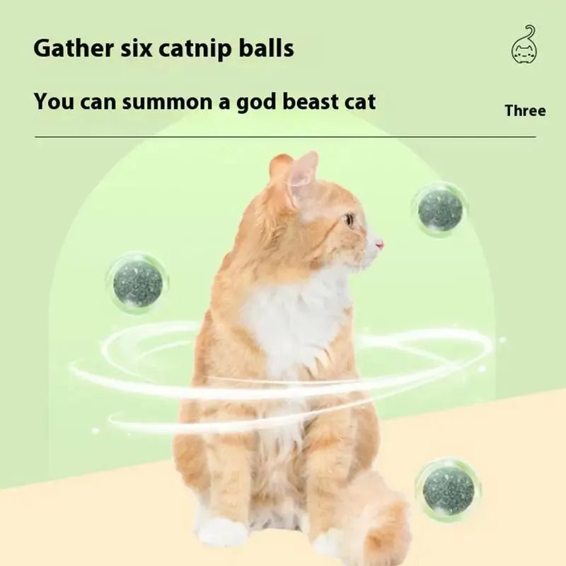 Four green lotus-shaped catnip balls mounted on wall for interactive feline play