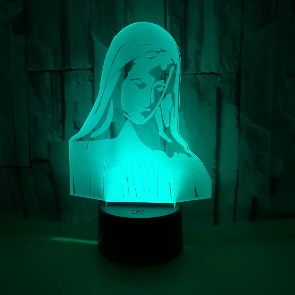 3D LED night light with laser-engraved acrylic plate showing dual-ring light pattern, on an ABS base.