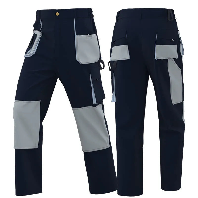 Men's multi-pocket hard-wearing polyester shorts in green grey with multiple pockets, side view