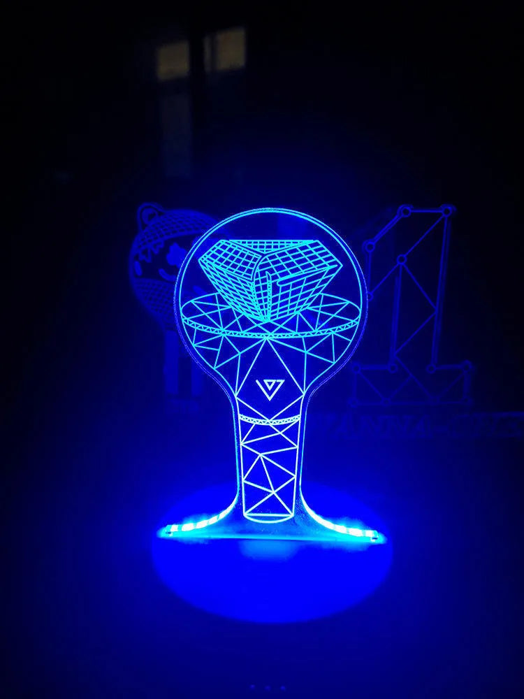 Clear acrylic stand for BTS Light 101 BTS Tower Gem album display on a table.