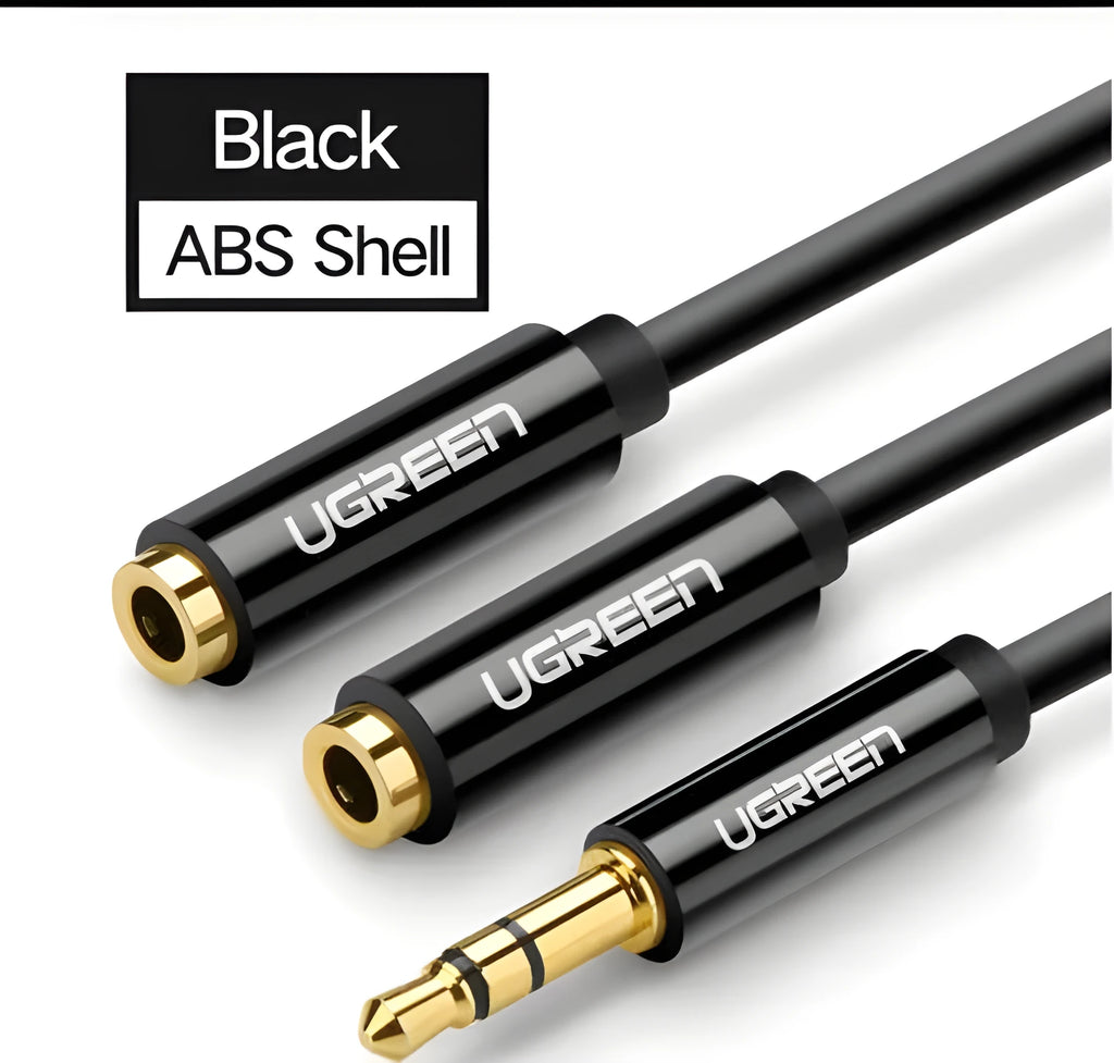 20cm audio cable with 3.5mm gold connectors in black, grey or white colours