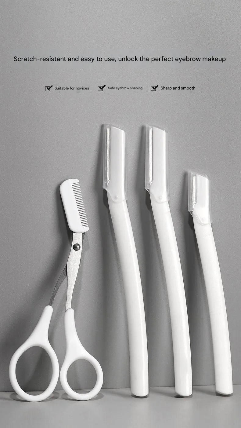 Eyebrow trimming tool set with macro safety design including special eyebrow razor