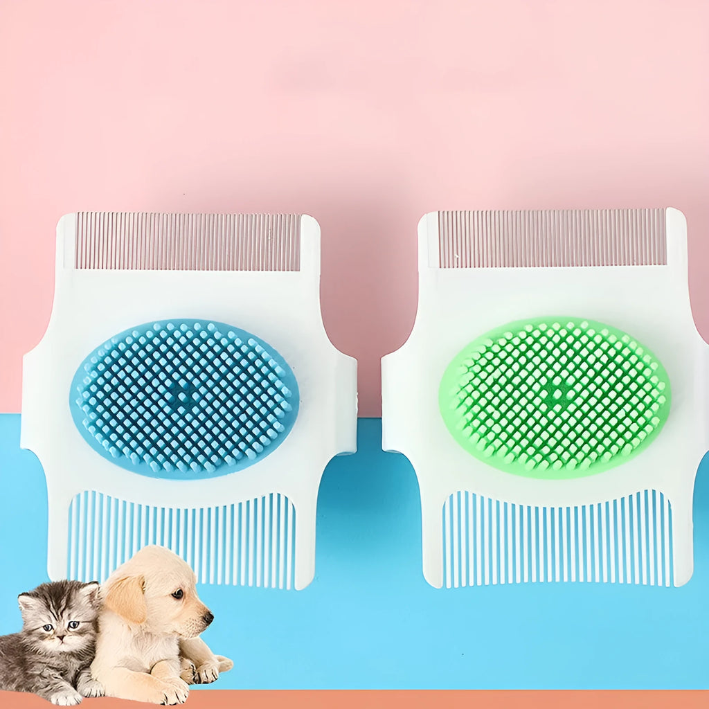 Blue and green multifunctional pet comb grooming tool with floating hair removal system