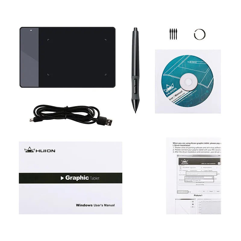 HUION 420 black electronic drawing board with USB cable, compact graphics tablet