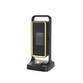 Black HQ-500A desktop PTC ceramic fan heater with control knob on front.