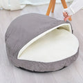 Brown cloth dog kennel with removable washable cover for small dogs, side view