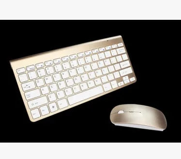 2.4G wireless keyboard and mouse combo set in gold with slim design for laptop, Mac, PC, smart TV, PS4