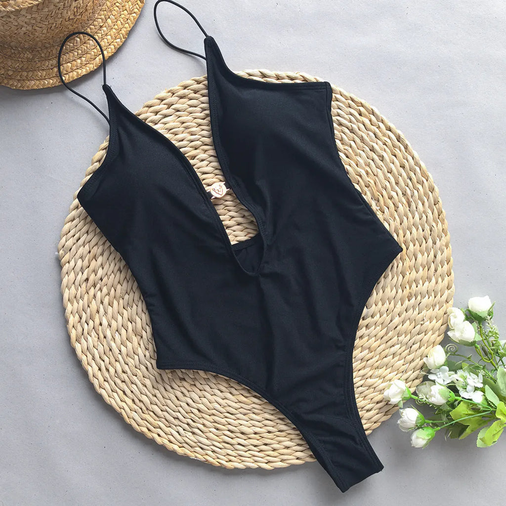 Women's solid colour one-piece swimsuit with high elasticity for swimming sports