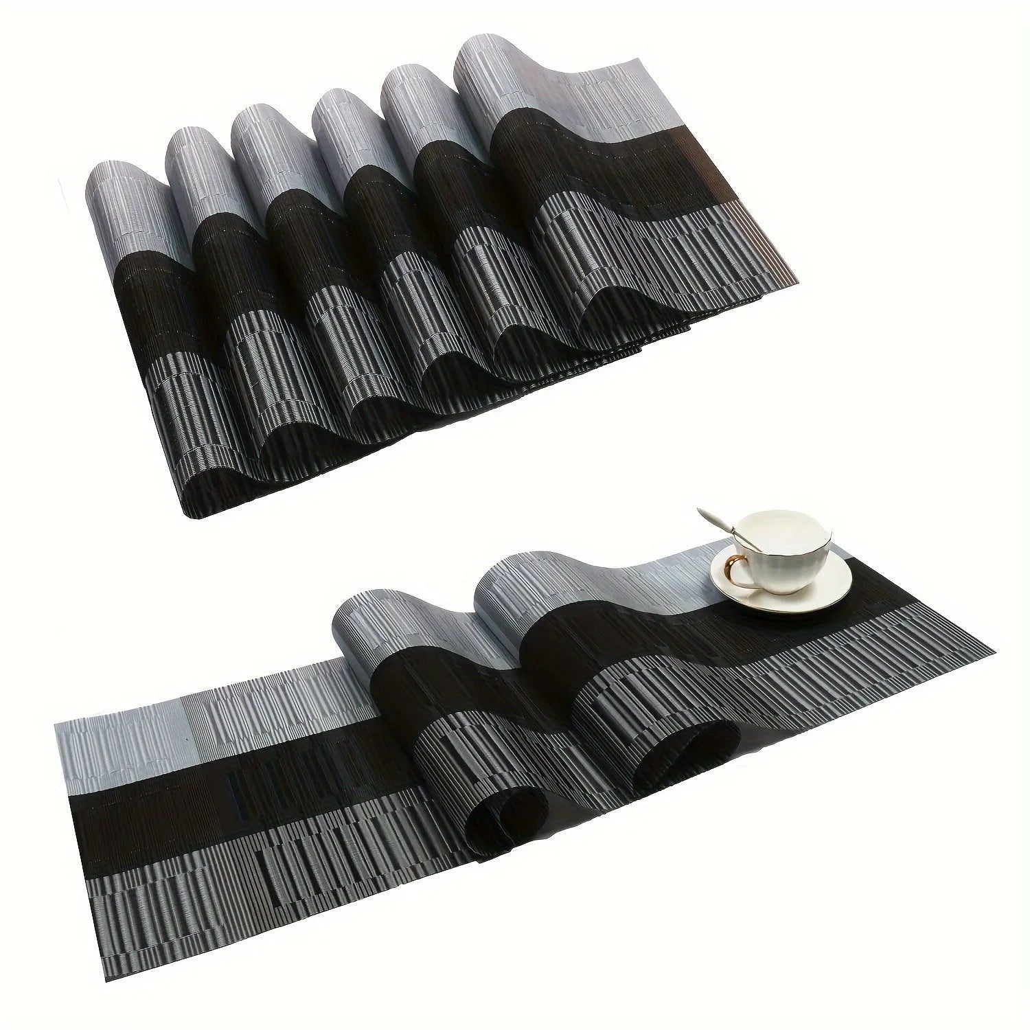 Modern PVC non-slip dish mat for kitchen counter in gradient bamboo grey colour.