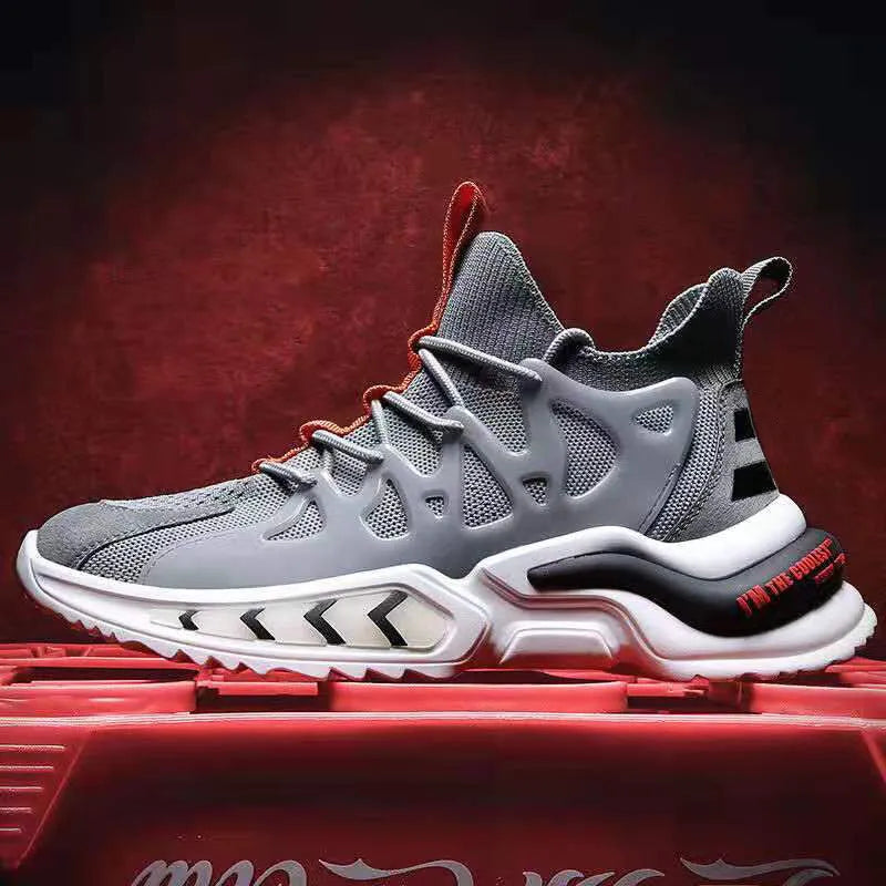 Men's black mesh athletic running shoes with thick EVA sole and lace-up closure