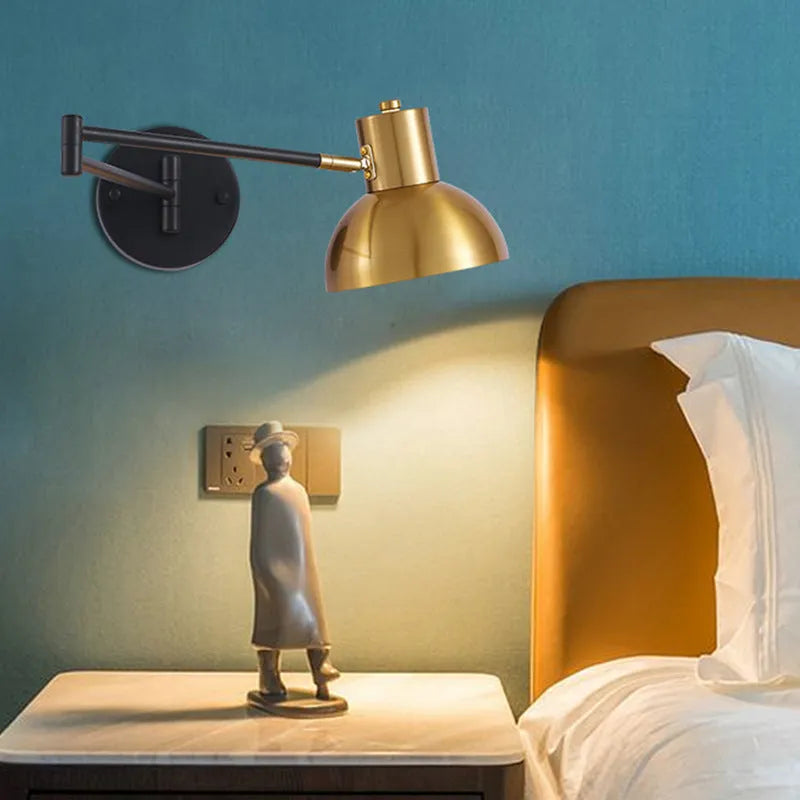 Modern double-section rocker arm wall lamp with adjustable arms and minimalist design mounted on wall