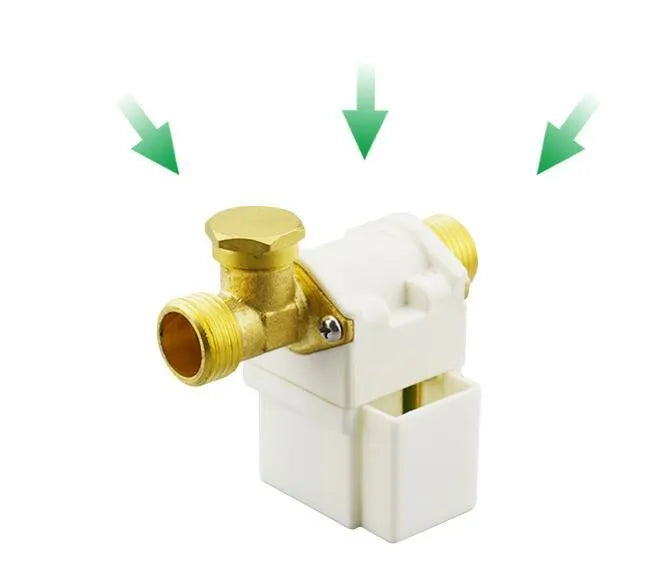 A04 DC12V normally closed water solenoid valve with plastic body and copper joint, external screw connection, 4 tube ports