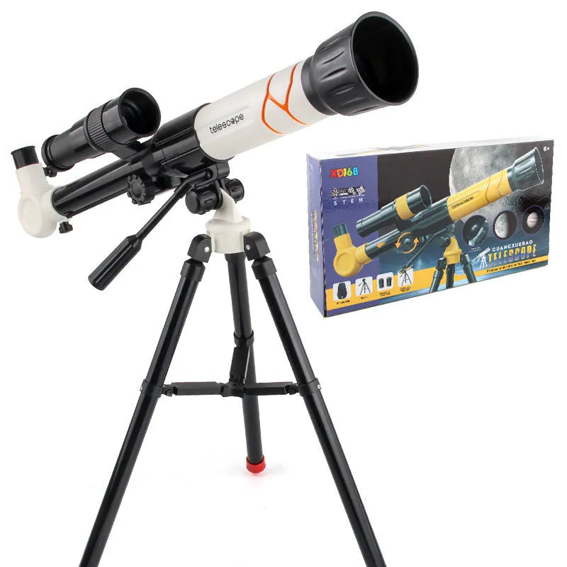 White plastic astronomical telescope with tripod for beginner stargazing, compatible with iPhone models