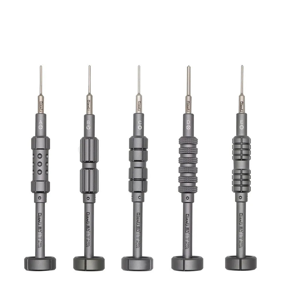 iPhone screwdriver with five bits including T2 triangle cross and aluminium handle