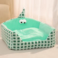 Green triangular cat bed with removable cover and thick sponge insert for winter use