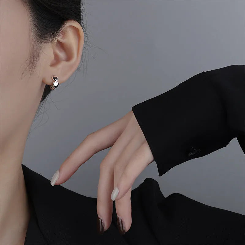Love heart stud earrings in pure silver, Korean style, available in rose, white, and yellow colours