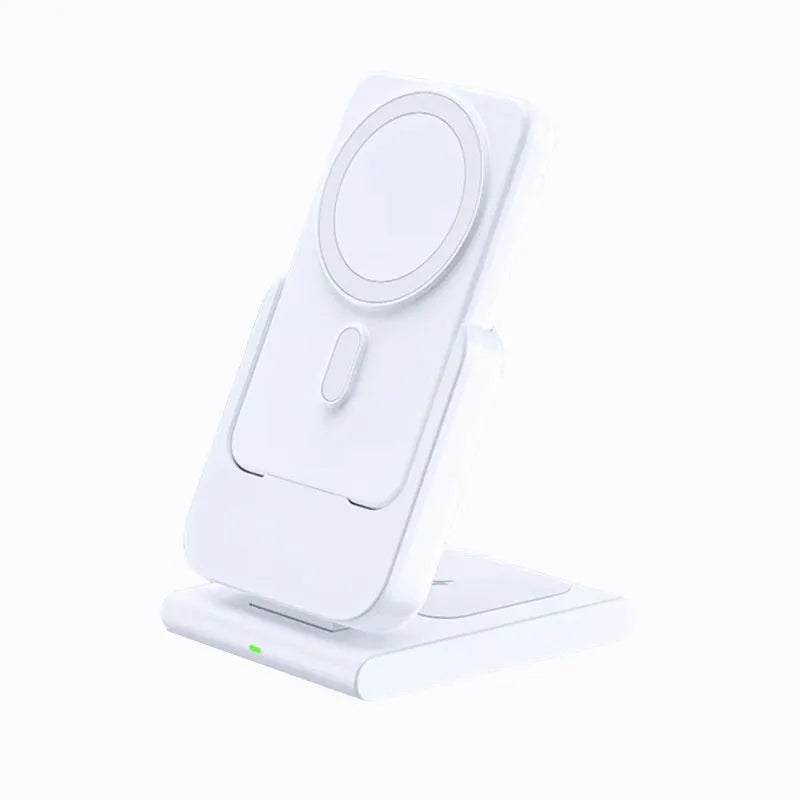 Three-in-one magnetic power bank with folding bracket charging iPhone 12-14 Apple Watch and AirPods wirelessly