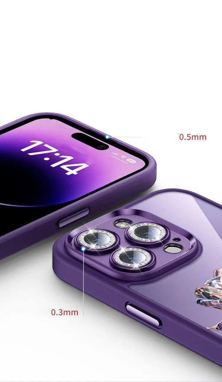 TPU phone case with detailed rose pattern and integrated sparkling camera lens film for iPhone protection