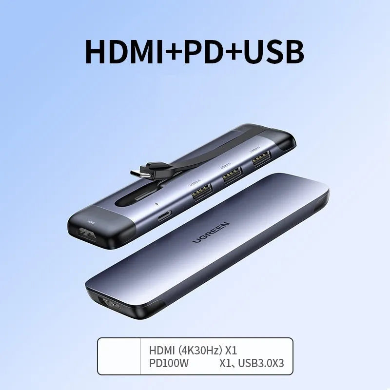 Compact 9-in-1 USB dock adapter with HDMI, VGA, Ethernet, USB 3.0, and card reader ports.