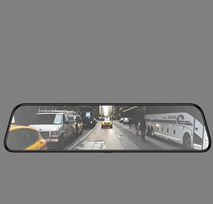 Black 12-inch touchscreen dashboard camera with voice control for car rear view monitoring