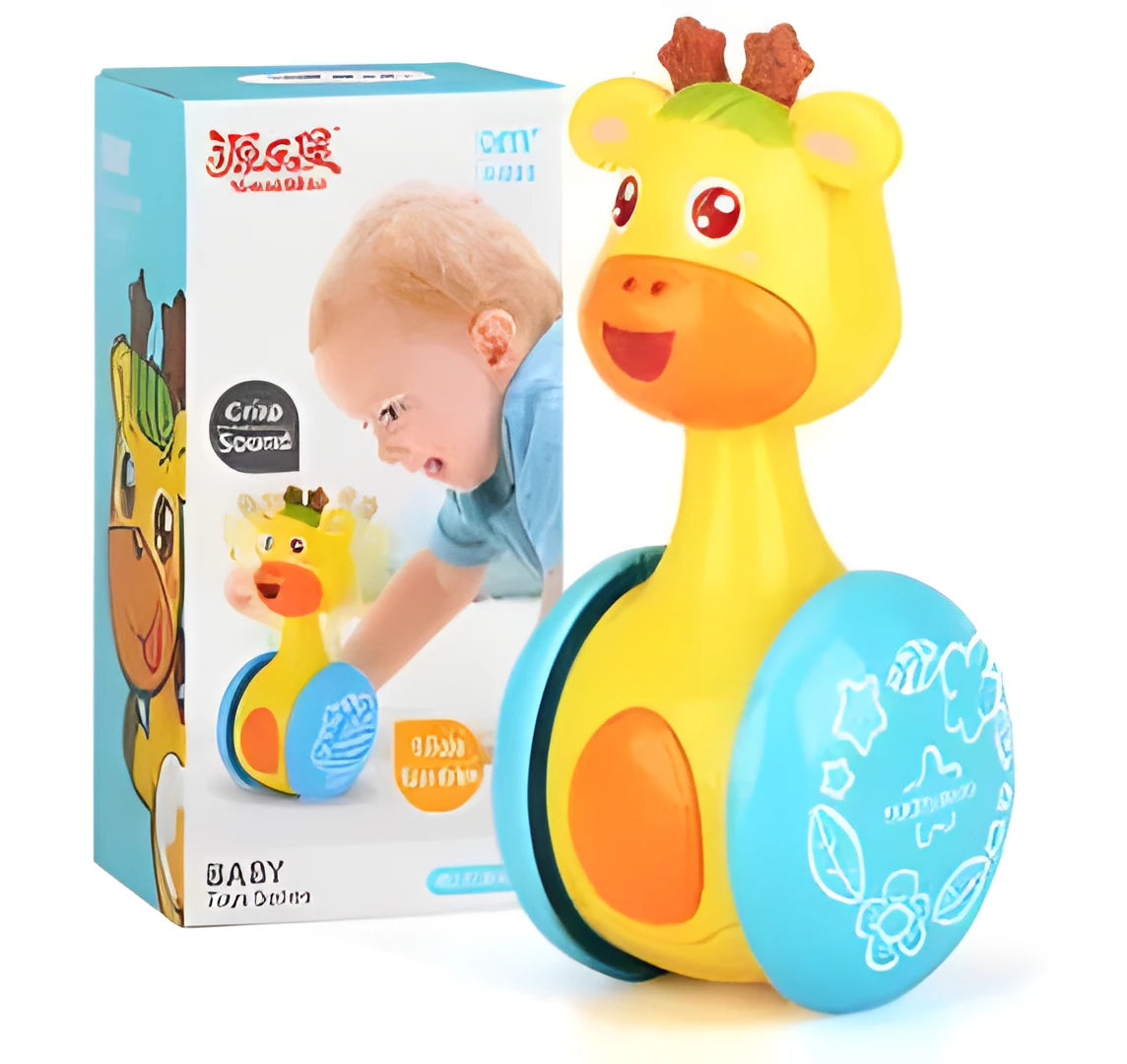 Deer little star bell baby tumbler toy with pad-printed deer and star design on a white background