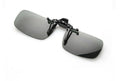 Clip-on sunglasses with polarised PC lenses attached to prescription glasses for driving