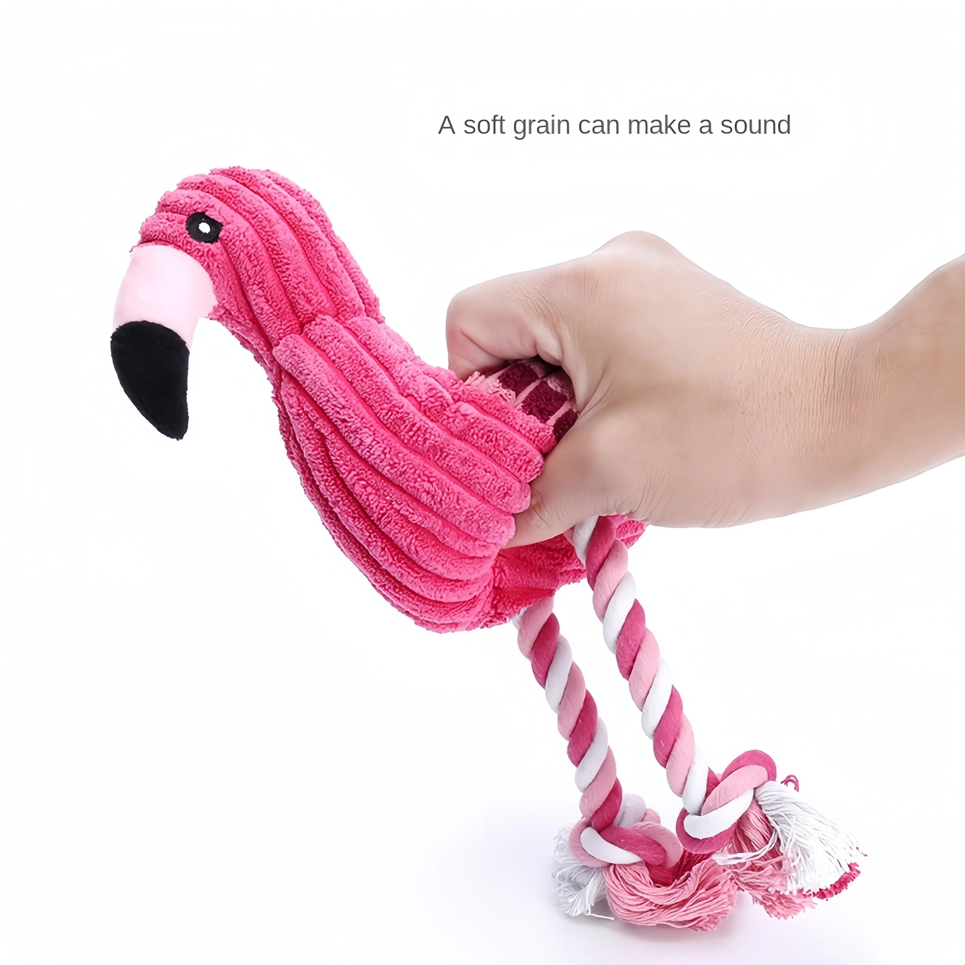 Pink corduroy animal-shaped dog toy with squeaker for small and large breeds