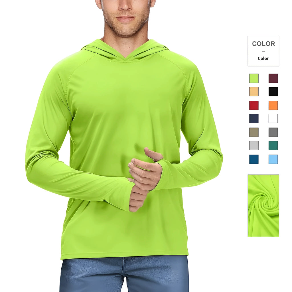 UPF50 hooded sun protection clothing in polyester fabric for outdoor activities