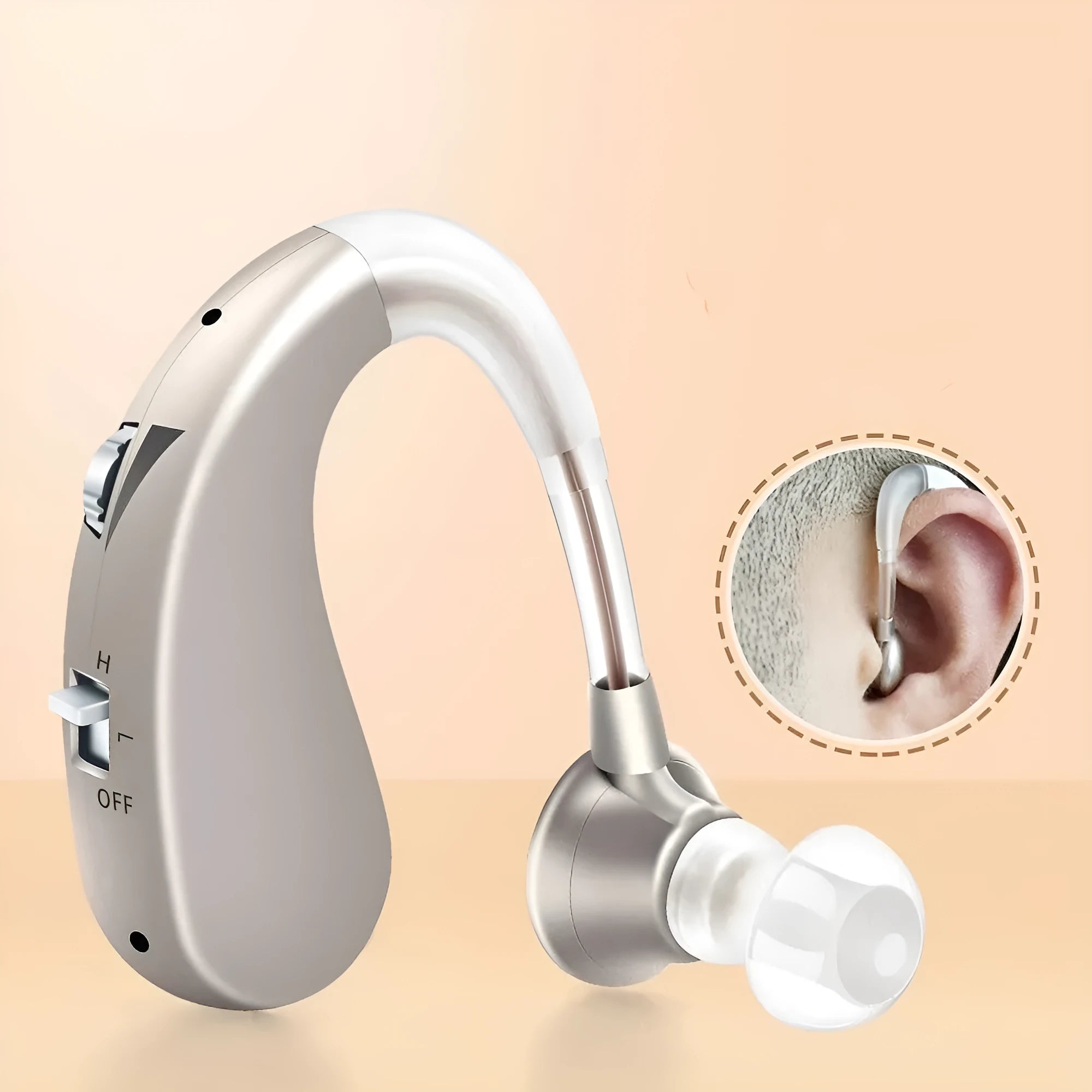 USB rechargeable hearing aid for elderly in blue and silver with double pack